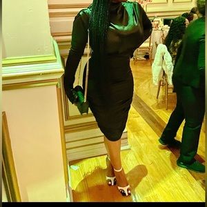 Black Gathered Satin Dress-Medium